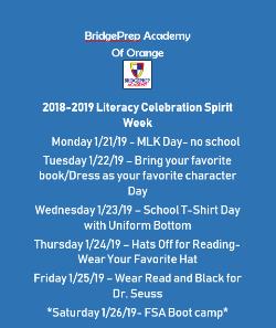 BPA 2018-2019 Literacy Celebration Spirit Week Schedule 